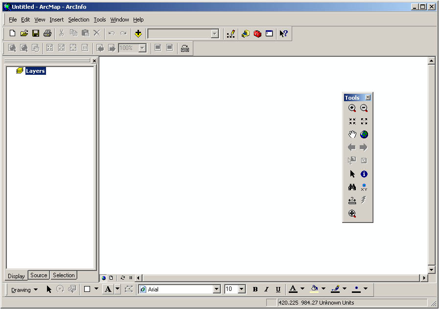 Fig 2. ArcMap with "Untitled" project window
